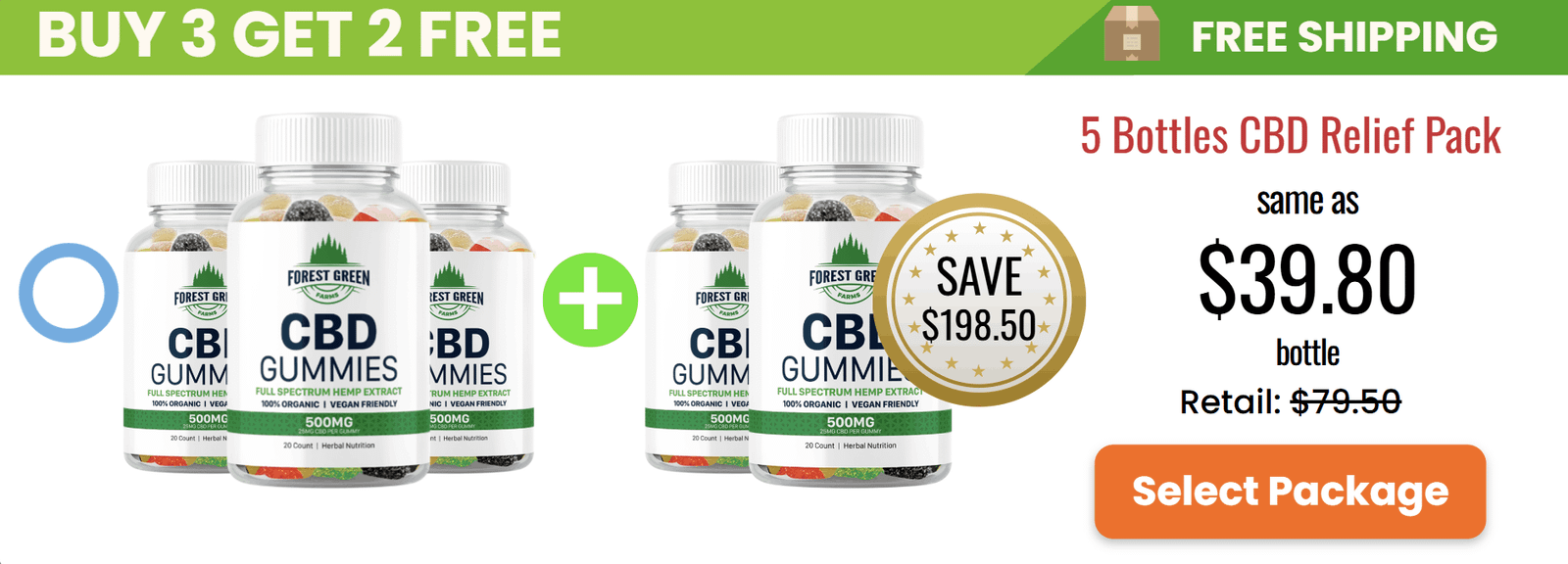 Forest Green Farms CBD Gummies 3 bottle